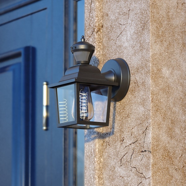 Vaxcel Bedford Aluminum 5.25-in. W 1 Light Black Motion Sensor Dusk/Dawn Outdoor Wall Lantern Clear Glass T0732 - main
